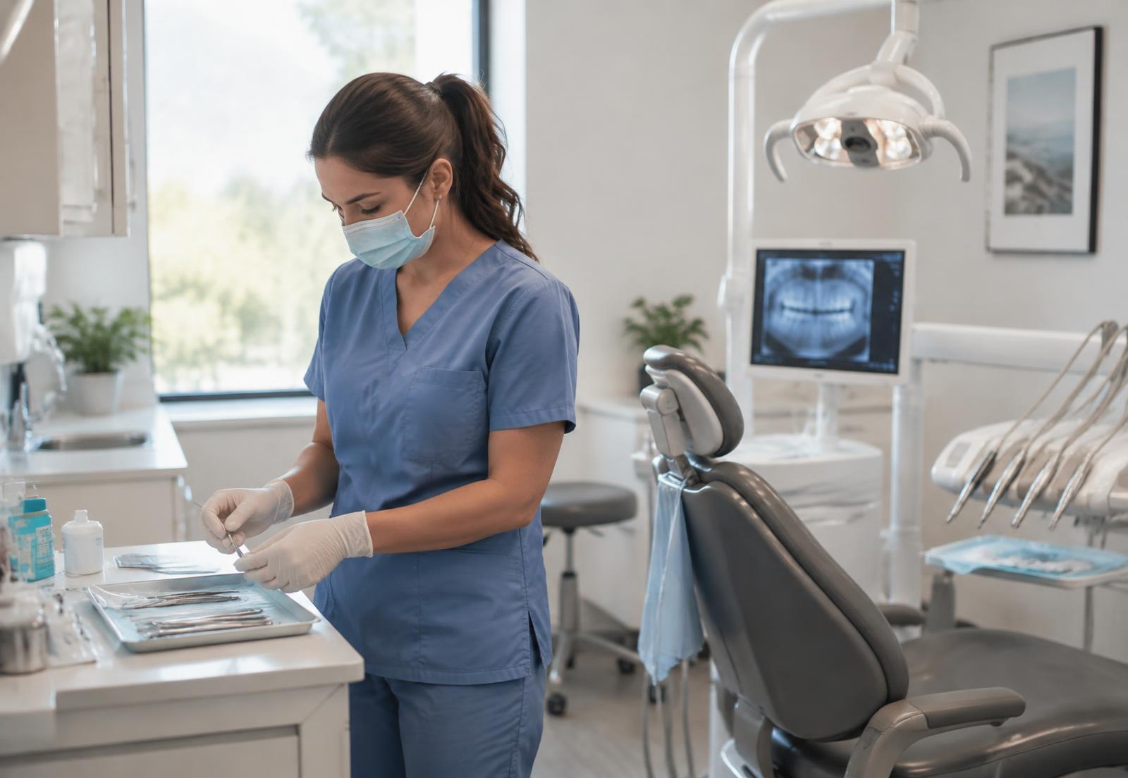 A dental professional preparing instruments in a modern operatory